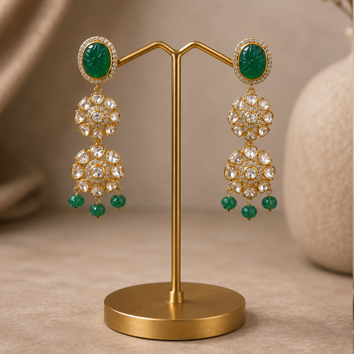 Polki earrings in moissanite polki