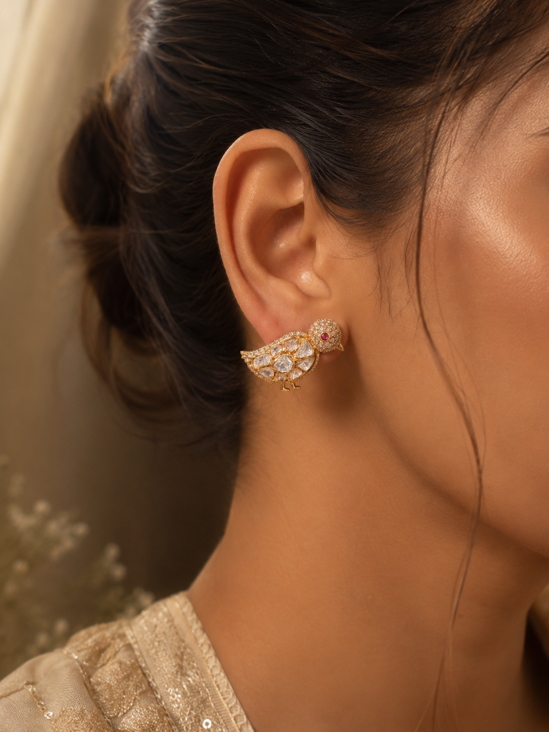 Moissonite polki bird design studs