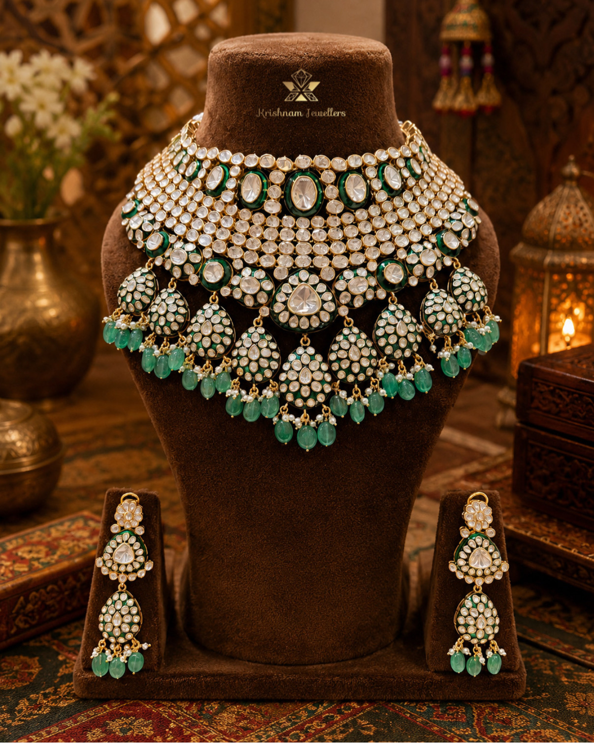 Heavy-bridal-necklace-with-earrings-of-moissanite-polki
